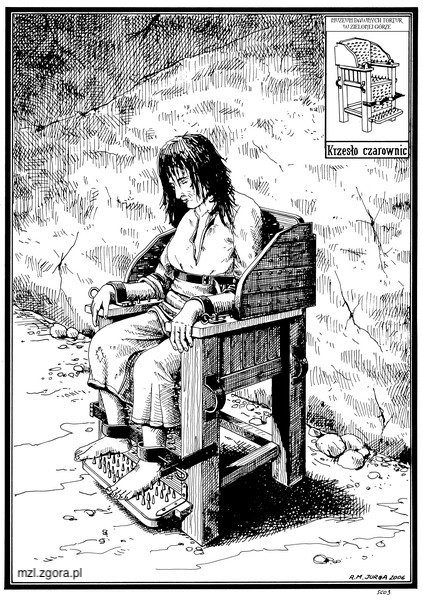 Narzędzie tortur - krzesło czarownic rys.Robert Jurga