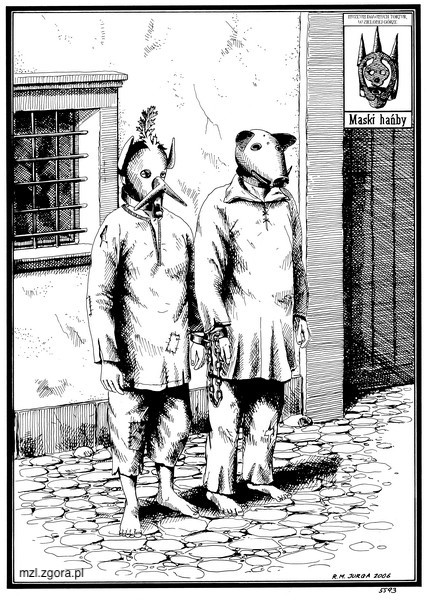 Maski hańby rys.Robert Jurga z Muzeum Dawnych Tortur w Jeleniej Górze.