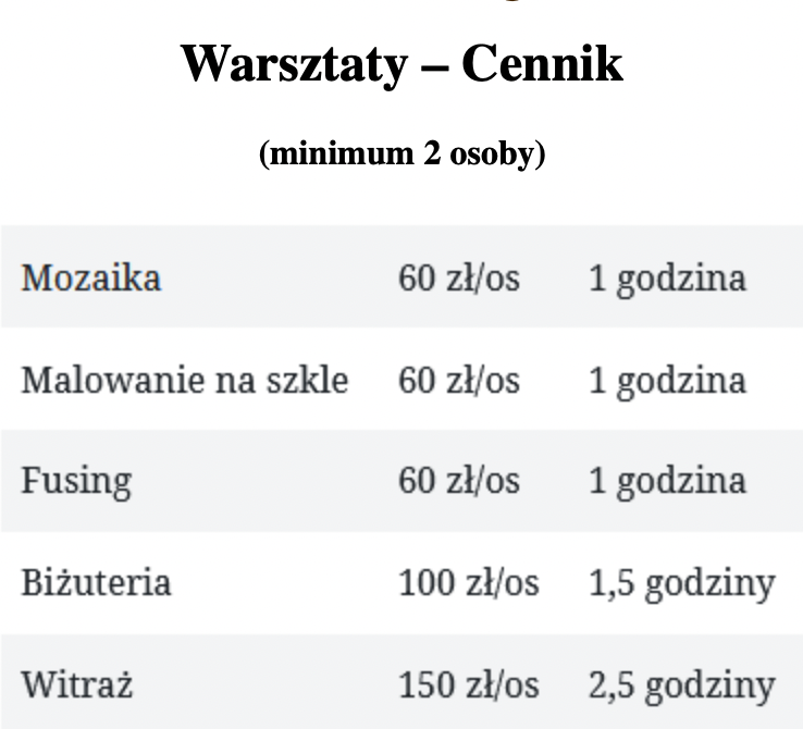 Warsztaty tematyczne oferowane przez PuckGlas w 2022r.