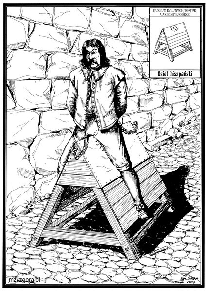 Rucina przedstawiająca narzędzie tortur w postaci pręgierza - osła hiszpańskiego rys.Robert Jurga