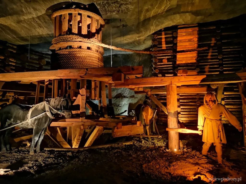 Drewniany kierat konny w komorze Kazimierza Wielkiego.