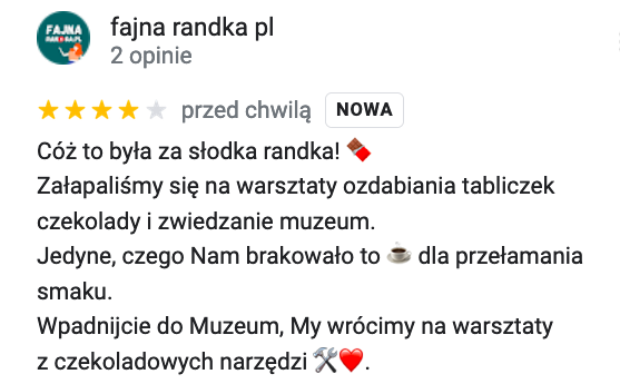 Recenzja Muzeum w Google Maps.