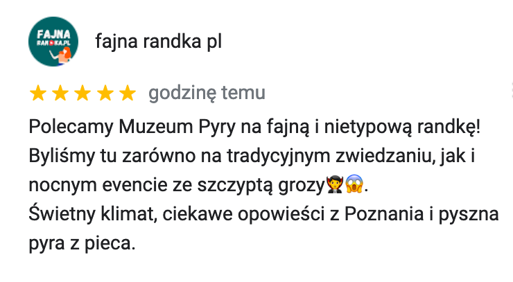 Recenzja google Muzeum Pyry w Poznaniu - miejsce na randkę.