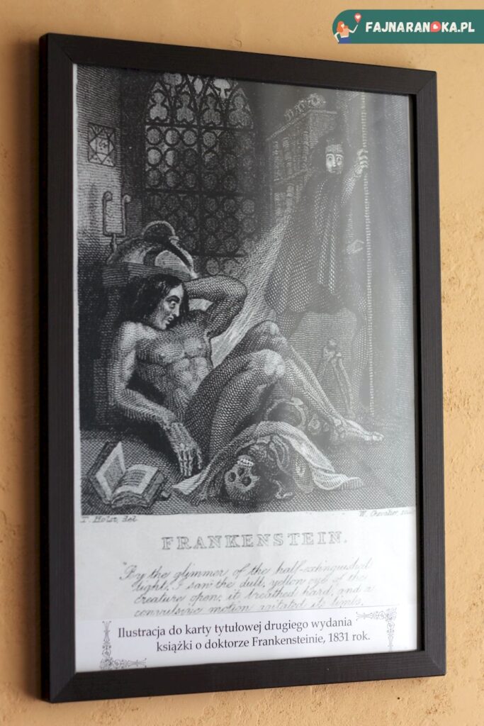 ilustracja do karty tytułowej drugiego wydania powieści o potworze doktora Frankensteina i sama Mary Shelley - Izbie Pamiątek Regionalnych w Ząbkowicach Śląskich.